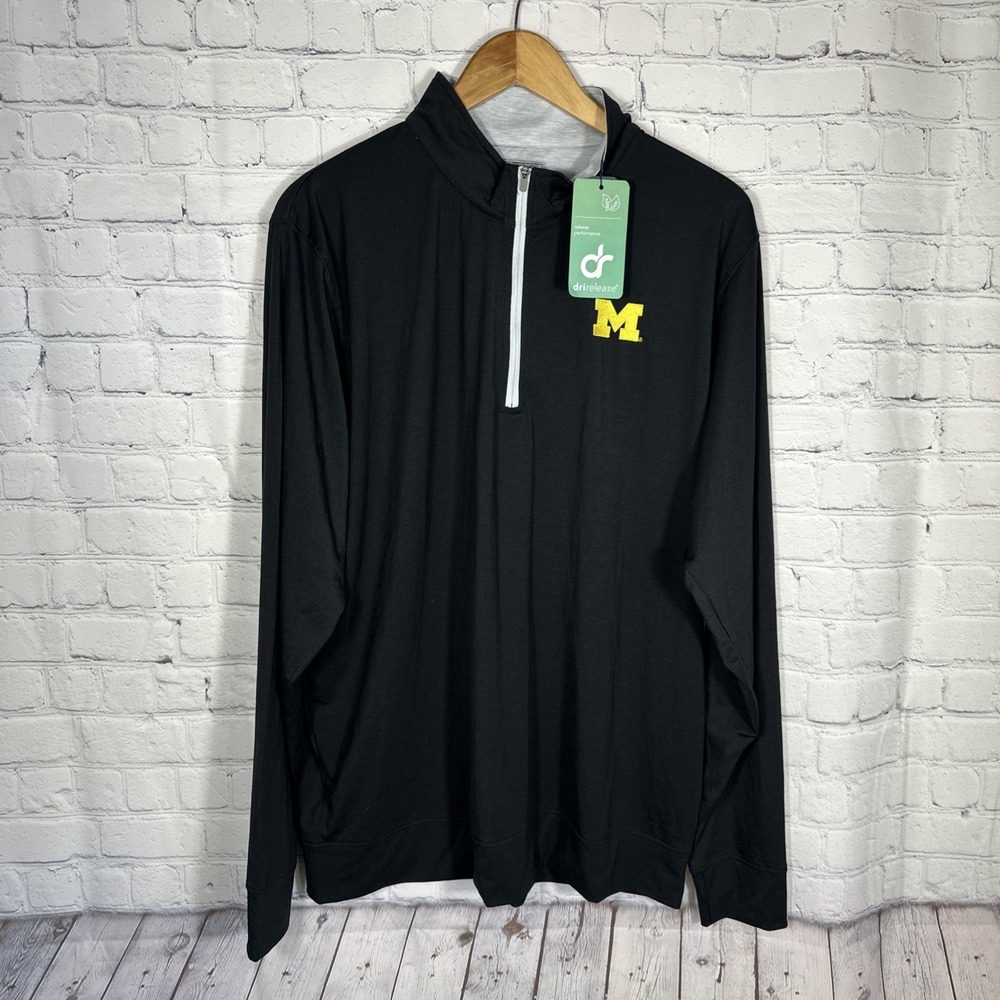 NEW Collars & Co Drirelease Performance Pullover Michigan 1/4 Zip Black